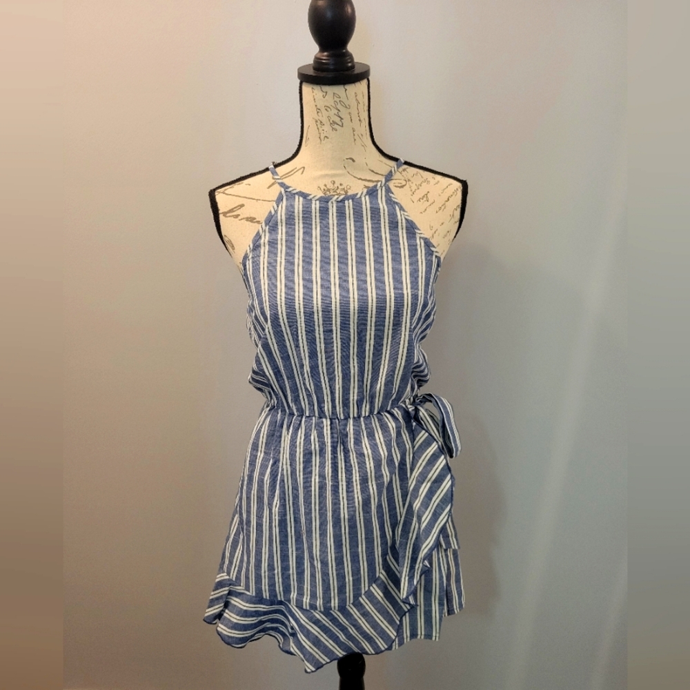 Striped Ruffle Halter Romper